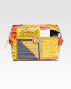 An eye-catching print covers this beautiful bag of shiny coated canvas for all of your beauty essentials Top zip closureFully lined6¼W X 4¼H X 3DImported