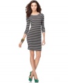 Go for a graphic look with this black & white striped BCBGMAXAZRIA mini dress -- pop it with bright extras for standout spring style!