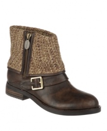 Knit wit: Dr. Scholl's cleverly incorporates a knit fabric shaft into its trendy Bobbin ankle boots. With buckle hardware detailing, an outside zipper closure and low heel, they're a distinctive take on the moto chic trend. Knit wit: Dr. Scholl's cleverly incorporates a knit fabric shaft into its trendy Bobbin ankle boots. With buckle hardware detailing, an outside zipper closure and low heel, they're a distinctive take on the moto chic trend.