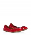 With their radiant shade of red patent leather, Marc by Marc Jacobs flats are a versatile, fun choice for spring - Round toe, front strap with logo engraved metal plaque, elasticized topline - Flat, comfortable rubber sole - Wear with everything from jeans and tees to bright printed dresses