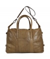 Jet-set in streamlined style with this supple leather carryall from cult-favorite accessory label Maison Martin Margiela - Large rectangular shape, top carrying handles and convertible shoulder strap, top dual-zip closure, stylishly distressed leather - Perfect for a weekend jaunt, a business trip, or an international excursion
