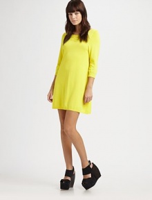 A scoopneck style with three-quarter sleeves and a neon hue for bold impact.Wide scoop neckline¾ sleevesAbout 19 from shoulder to hem55% cotton/45% viscoseDry cleanImported A scoopneck style with three-quarter sleeves and a neon hue for bold impact.Wide scoop neckline¾ sleevesAbout 19 from shoulder to hem55% cotton/45% viscoseDry cleanImported