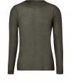 Stylish t-shirt in fine, pure dark green silk - Supremely soft, summer weight material has a well-worn, vintage look - Crew neck, long sleeves and decorative seams - Leaner cut tapers gently through waist - Casually elegant, easily dressed up or down - Wear solo or layer beneath a blazer and pair with jeans, chinos, shorts or linen trousers