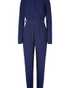 A modern take on eveningwear, Rachel Zoes royal blue crepe jumpsuit is a sleek choice for added an understated edge of glamour to your look - Notched V-neckline, long sleeves, wrapped front with button closure, pleated pants, side slit pockets, belted waistline, belt loops - Softly tailored, tapered leg - Team with sparkly jewelry and flawless pumps