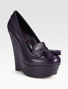 Preppy twin tassels top this moccasin-inspired leather silhouette on a sky-high wedge. Self-covered wedge, 5½ (140mm)Self-covered platform, 1½ (40mm)Compares to a 4 heel (100mm)Leather upperLeather lining and solePadded insoleMade in ItalyOUR FIT MODEL RECOMMENDS ordering one half size up as this style runs small. Preppy twin tassels top this moccasin-inspired leather silhouette on a sky-high wedge. Self-covered wedge, 5½ (140mm)Self-covered platform, 1½ (40mm)Compares to a 4 heel (100mm)Leather upperLeather lining and solePadded insoleMade in ItalyOUR FIT MODEL RECOMMENDS ordering one half size up as this style runs small.