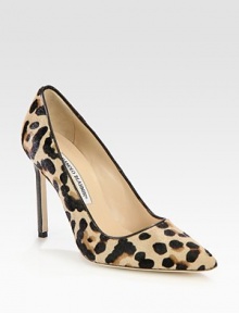 An animalistic point toe silhouette with leopard-printed pony hair and smooth leather trim. Stacked heel, 4 (100mm)Leopard print pony hair upperPoint toeLeather lining and solePadded insoleMade in Italy An animalistic point toe silhouette with leopard-printed pony hair and smooth leather trim. Stacked heel, 4 (100mm)Leopard print pony hair upperPoint toeLeather lining and solePadded insoleMade in Italy