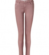 Channel the look of the moment with these rose-colored Tencel-and-cotton skinny jeans from J Brand - Classic five-pocket styling, skinny leg, rose-hued - Pair with an oversized cashmere pullover and ankle boots