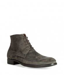 Bring urbane-cool style to your look with these luxe boots from Fiorentini & Baker - Lace up, rounded toe, made of stylishly distressed suede, ankle length - Pair with straight leg jeans or slim trousers, a sleek button down, and a blazer Bring urbane-cool style to your look with these luxe boots from Fiorentini & Baker - Lace up, rounded toe, made of stylishly distressed suede, ankle length - Pair with straight leg jeans or slim trousers, a sleek button down, and a blazer