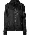 With its sporty styling and stylish slim cut, Marc by Marc Jacobs nylon jacket is a cool choice for working out or warm weather lounging - Stand-up collar, zippered front, long sleeves, elasticized zippered cuffs, snapped flap and zippered pockets, elasticized hemline - Slim fit - Wear with skinny jeans and retro-style sneakers