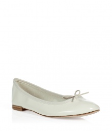 Add effortless elegance to your look with these must-have ballerina flats from perennial favorite shoe brand Repetto - Rounded toe, flat leather sole, front bow detail - Pair with a tie-neck blouse and a full skirt or an elevated jeans-and-tee ensemble Add effortless elegance to your look with these must-have ballerina flats from perennial favorite shoe brand Repetto - Rounded toe, flat leather sole, front bow detail - Pair with a tie-neck blouse and a full skirt or an elevated jeans-and-tee ensemble