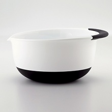 OXO GOOD GRIPS Mixing Bowls are great for whisking eggs, mixing batter and making marinades. Available in 1 1/2, 3 and 5 quart sizes, the Bowls feature a soft, comfortable, non-slip handle that is easy to grip. A non-slip bottom stabilizes the Bowls while you perform mixing tasks, and a wide lip and pouring spout make it easier to pour ingredients. The three Bowls nest neatly for convenient storage. OXO GOOD GRIPS Mixing Bowls are great for whisking eggs, mixing batter and making marinades. Available in 1 1/2, 3 and 5 quart sizes, the Bowls feature a soft, comfortable, non-slip handle that is easy to grip. A non-slip bottom stabilizes the Bowls while you perform mixing tasks, and a wide lip and pouring spout make it easier to pour ingredients. The three Bowls nest neatly for convenient storage.