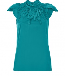 Raise the bar on contemporary classics with Steffen Schrauts elegant turquoise silk stretch top - Butterfly cap sleeves and decorative fringe trim at neckline - Small stand up collar ties at back with an oversize bow - Fitted, feminine silhouette tapers gently through waist - Pair a blazer or denim jacket and style with with pencil skirts, skinny denim or dress trousers Raise the bar on contemporary classics with Steffen Schrauts elegant turquoise silk stretch top - Butterfly cap sleeves and decorative fringe trim at neckline - Small stand up collar ties at back with an oversize bow - Fitted, feminine silhouette tapers gently through waist - Pair a blazer or denim jacket and style with with pencil skirts, skinny denim or dress trousers
