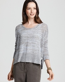 This Eileen Fisher boxy sweater takes a classic relaxed silhouette and updates it in a marled linen knit with thick ribbing at the hem.