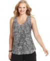 A perfect layering piece: Alfani's sleeveless plus size top, featuring a ruffled front.