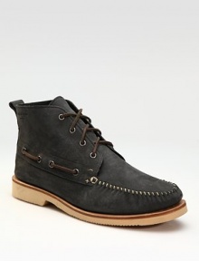 A high-top design with boat shoe detail in brushed, vegetable tanned Italian leather with a comfortable leather footbed. Leather laces Padded insole Distressed crepe/rubber sole Imported A high-top design with boat shoe detail in brushed, vegetable tanned Italian leather with a comfortable leather footbed. Leather laces Padded insole Distressed crepe/rubber sole Imported