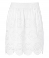 Stylish skirt in fine, pure white cotton - On-trend, decorative eyelet detail - Slim, modified A-line silhouette - Gently pleated, with a scalloped hem - Gathered, elasticated waist and slash pockets at sides- Hits above knee - Chic and ready for summer, seamlessly transitions from work to weekend - Pair with a tank and cardigan or silk top and wedges or sandals