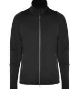 Inject a modern edge into your sportswear wardrobe with Jet Sets sleek stretch zip-up jacket, the perfect weight for wearing both indoors and out - Stand-up collar, long sleeves, zippered front, zippered pockets, zippered side slits - Slim fit - Team with rugged boots and jeans, or with chic sport pants and fashion sneakers