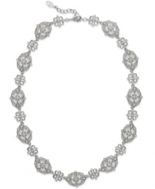 360 degrees of elegance. Eliot Danori's all-around Ella necklace features intricate detail and glistening glass crystals. Set in rhodium-plated mixed metal. Approximate length: 16 inches + 2-inch extender. 360 degrees of elegance. Eliot Danori's all-around Ella necklace features intricate detail and glistening glass crystals. Set in rhodium-plated mixed metal. Approximate length: 16 inches + 2-inch extender.