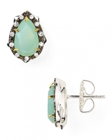 The garden serves as inspiration for this pair of thorn-shaped studs from Elizabeth and James, accented by striking aqua chalcedony and sapphire stones. The garden serves as inspiration for this pair of thorn-shaped studs from Elizabeth and James, accented by striking aqua chalcedony and sapphire stones.
