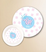 Mealtime will never be the same once the little gal or guy in your life has a personalized plate and bowl. Crafted from break-resistant melamine that's sure to withstand their every move. Includes 10 plate and 20-ounce bowl Dishwasher safe Made in USA FOR PERSONALIZATION Select a quantity, then scroll down and click on PERSONALIZE & ADD TO BAG to choose and preview your personalization options. Please allow 2 weeks for delivery.