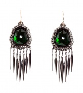 These glamorous earrings are an ultra-chic addition to any outfit - Stunning drop earrings with a large, luxe emerald stone, crystals, and pearl grey metal fringe detailing - Style with elevated basics for day or with cocktail-ready attire for evening - Made by famous jewelry genius and celeb favorite Alexis Bittar