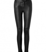 Detailed with tonal suede tuxedo striping, A.L.C.s black leather pants are a contemporary take on this must-have style - Zip fly, tab with hidden hook closure, zippered side slit pockets, quilted top detailing, hidden inside ankle zips - Form-fitting - Wear with an oversized knit top and edgy leather boots