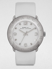 A sleek stainless steel design with a supple leather strap. Quartz movementWater resistant to 5 ATMRound stainless steel case, 36mm (1.4)Logo engraved bezelCobblestone colored dialDot and numeric hour markersSecond hand Cobblestone leather strapImported A sleek stainless steel design with a supple leather strap. Quartz movementWater resistant to 5 ATMRound stainless steel case, 36mm (1.4)Logo engraved bezelCobblestone colored dialDot and numeric hour markersSecond hand Cobblestone leather strapImported