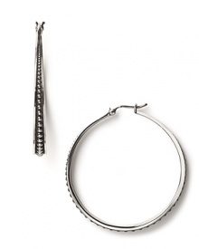 Add a cool-girl accent to your look with these sterling silver hoop earrings from Elizabeth and James. Add a cool-girl accent to your look with these sterling silver hoop earrings from Elizabeth and James.
