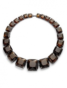 THE LOOKA dramatic yet simple strand of graduated, faceted glass stonesRichly coloredGunmetal prong settingFoldover claspTHE FITLength, about 17Largest stone about 1½ squareTHE MATERIALGlassGunmetal platingORIGINImported THE LOOKA dramatic yet simple strand of graduated, faceted glass stonesRichly coloredGunmetal prong settingFoldover claspTHE FITLength, about 17Largest stone about 1½ squareTHE MATERIALGlassGunmetal platingORIGINImported