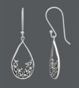 Like sand collecting in an hourglass, these earrings are timeless. Genevieve & Grace design features scattered marcasite settled at the bottom of a smooth, sterling silver teardrop. Approximate drop: 1-1/2 inches.