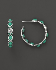 Faceted white sapphires and chrysophrase cabochons add brilliance to sterling silver. By Elizabeth Showers. Faceted white sapphires and chrysophrase cabochons add brilliance to sterling silver. By Elizabeth Showers.