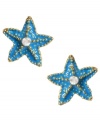 Sail the high seas of style with an adorable pair of starfish earrings. This gold-plated Betsy Johnson design features a sparkling crystal accent at center and gold-tone detailing. Post closure at back. Approximate diameter: 1/2 inch.