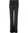 Update your office-ready staples with these flattering flared trousers from Theory - Flat front, belt loops, off-seam pockets, back welt pockets with buttons, flared legs with crease - Wear with a fitted blazer and a tie-neck blouse