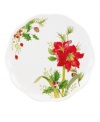 A season of entertaining and celebration will flourish with this Winter Meadow accent plate from Lenox. Red amaryllis bloom on scalloped ivory porcelain designed to mix and match.