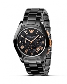 A handsome watch with a classic look and feel, updated with a rose gold accents, 3-eye analog display and sleek ceramic strap. A handsome watch with a classic look and feel, updated with a rose gold accents, 3-eye analog display and sleek ceramic strap.