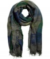 Lush jewel tones and a modernized plaid print cover this cashmere-blend scarf from Faliero Sarti - All-over print, easy to style length, frayed edges - Style with an elevated jeans-and-tee ensemble and a leather biker jacket
