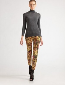 Vivid floral printed pants tailored in a skinny silhouette and accented with concealed ankle zippers.Self waistband with belt loopsZip fly with button closureFive-pocket styleSkinny legs with ankle zippersSignature back patchInseam, about 28.598% cotton/2% spandexDry cleanMade in Italy of imported fabric Model shown is 5'10 wearing US size 4. 