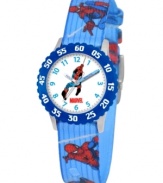 Your friendly neighborhood Spider-Man! Help your kids stay on time with this fun Time Teacher watch from Marvel. Featuring iconic character, Spider Man, the hands are clearly labeled for easy reading.