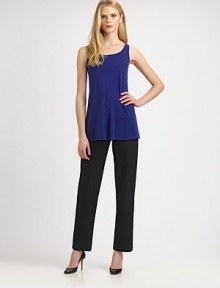 Smooth-fitting stretch knit has easy, pull-on comfort. Elasticized waistband with yoke detailClean, no-pocket styleInseam, about 3270% viscose/24% nylon/6% LycraDry cleanImported Smooth-fitting stretch knit has easy, pull-on comfort. Elasticized waistband with yoke detailClean, no-pocket styleInseam, about 3270% viscose/24% nylon/6% LycraDry cleanImported
