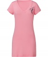 Stylish short sleeve sleep shirt in super-soft pink cotton modal stretch - Flattering v-neck reveals a hint of d?colletage - Slim cut, hits mid thigh - JC graphic detail at chest - Gold heart embellishment at hem - A nighttime go-to that is as comfortable as it is cool