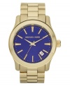 The classic golden watch gets a jolt of energy with a blue dial on this Runway watch from Michael Kors.