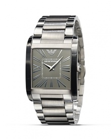 A gold square face and polished metal band make this handsome Armani watch a powerful statement for the confident guy. A gold square face and polished metal band make this handsome Armani watch a powerful statement for the confident guy.