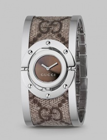 From the Twirl collection. A stainless steel case with a black sun-brushed dial on a striped acetate band. Ronda quartz 751 movement Water-resistant to 3ATM Steel-polished 23.5mm case Unscratchable sapphire crystal Stainless steel cuff with jewelry clasp Made in Switzerland From the Twirl collection. A stainless steel case with a black sun-brushed dial on a striped acetate band. Ronda quartz 751 movement Water-resistant to 3ATM Steel-polished 23.5mm case Unscratchable sapphire crystal Stainless steel cuff with jewelry clasp Made in Switzerland