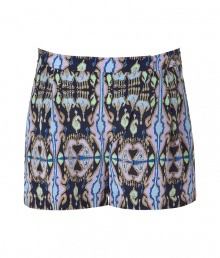 As easy as they are elegant, Tibis tropical print silk shorts seamlessly transition from day to evening - Ultra-lightweight silk in vibrant shades of purple, blue and green - Higher waisted cut, with wrap front and two hook closures - Pockets at sides - Pair with wedges or leather sandals and a solid tank, tunic top or t-shirt As easy as they are elegant, Tibis tropical print silk shorts seamlessly transition from day to evening - Ultra-lightweight silk in vibrant shades of purple, blue and green - Higher waisted cut, with wrap front and two hook closures - Pockets at sides - Pair with wedges or leather sandals and a solid tank, tunic top or t-shirt