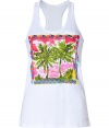 Inject island flavor into your causal-cool style with this palm tree printed tank from Juicy Couture - Scoop neck, sleeveless, racerback, palm tree front graphic - Style with denim shorts and embellished sandals or skinny jeans and ballet flats