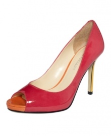 Lead the way. Your fashion instincts are right on target with the Maiven pumps by Enzo Angiolini, featuring a revealing peep-toe silhouette with eye-catching colorblock detail. Lead the way. Your fashion instincts are right on target with the Maiven pumps by Enzo Angiolini, featuring a revealing peep-toe silhouette with eye-catching colorblock detail.