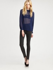 The season's must-have layering piece, this sheer silk blouse has a draped collar, billowy sleeves and a hidden back zipper. Draped collar with back pleatsLong sleeves with buttoned cuffsHidden back zipperSilkDry cleanImportedModel shown is 5'9½ (176cm) wearing US size Small. The season's must-have layering piece, this sheer silk blouse has a draped collar, billowy sleeves and a hidden back zipper. Draped collar with back pleatsLong sleeves with buttoned cuffsHidden back zipperSilkDry cleanImportedModel shown is 5'9½ (176cm) wearing US size Small.