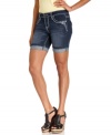 These petite denim shorts from Earl Jeans are a summer must-have! A dark wash and jeweled details inject an extra dosage of style to these versatile bottoms.