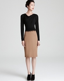 Exude artful elegance in this two-tone Escada dress with flattering cowl neckline. Exude artful elegance in this two-tone Escada dress with flattering cowl neckline.