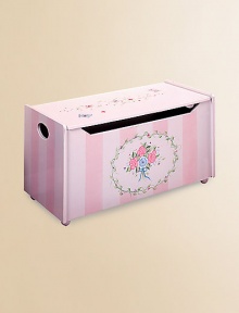 From the Bouquet Collection. This sturdy, hand-painted chest will keep their toys organized in the prettiest way.Slow-close safety hinges on lid Side openings for carrying ease 32½W X 14½H X 16¼D Constructed of MDF ImportedRecommended for ages 3 and up Please note: Some assembly may be required. 